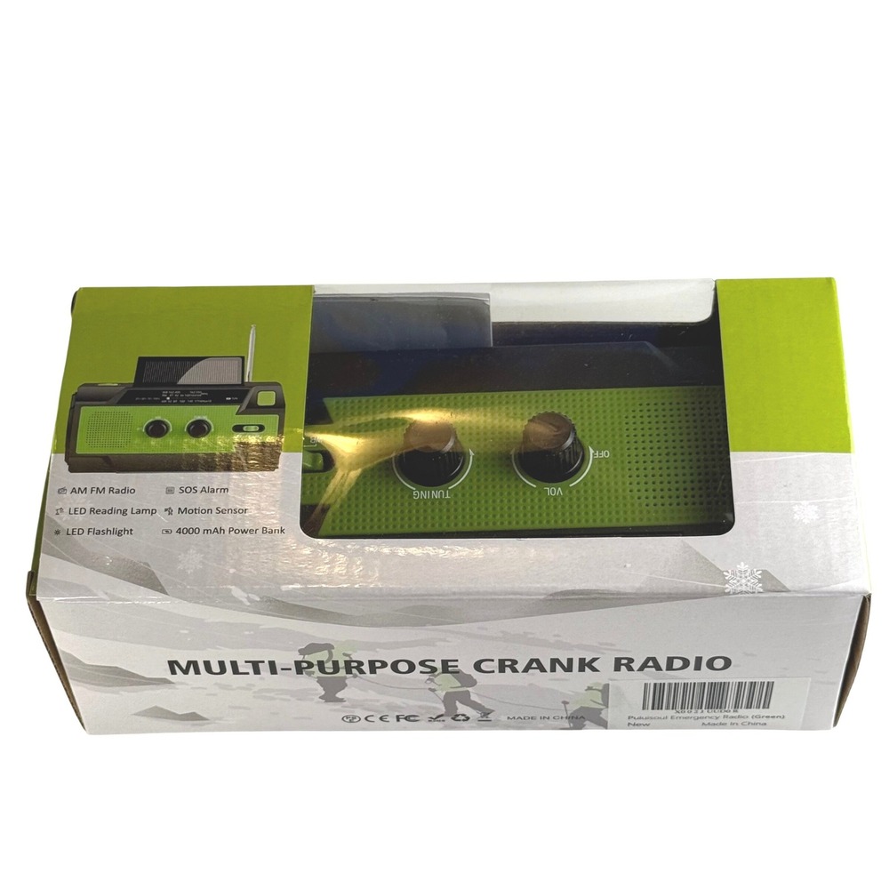 Puiuisoul Emergency Crank Radio Solar Weather Phone Charger 4000mAh Green